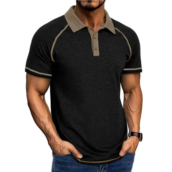 HOMADLES polo Shirts for Men Pique polo Color Block Lapel polo Shirt Black S