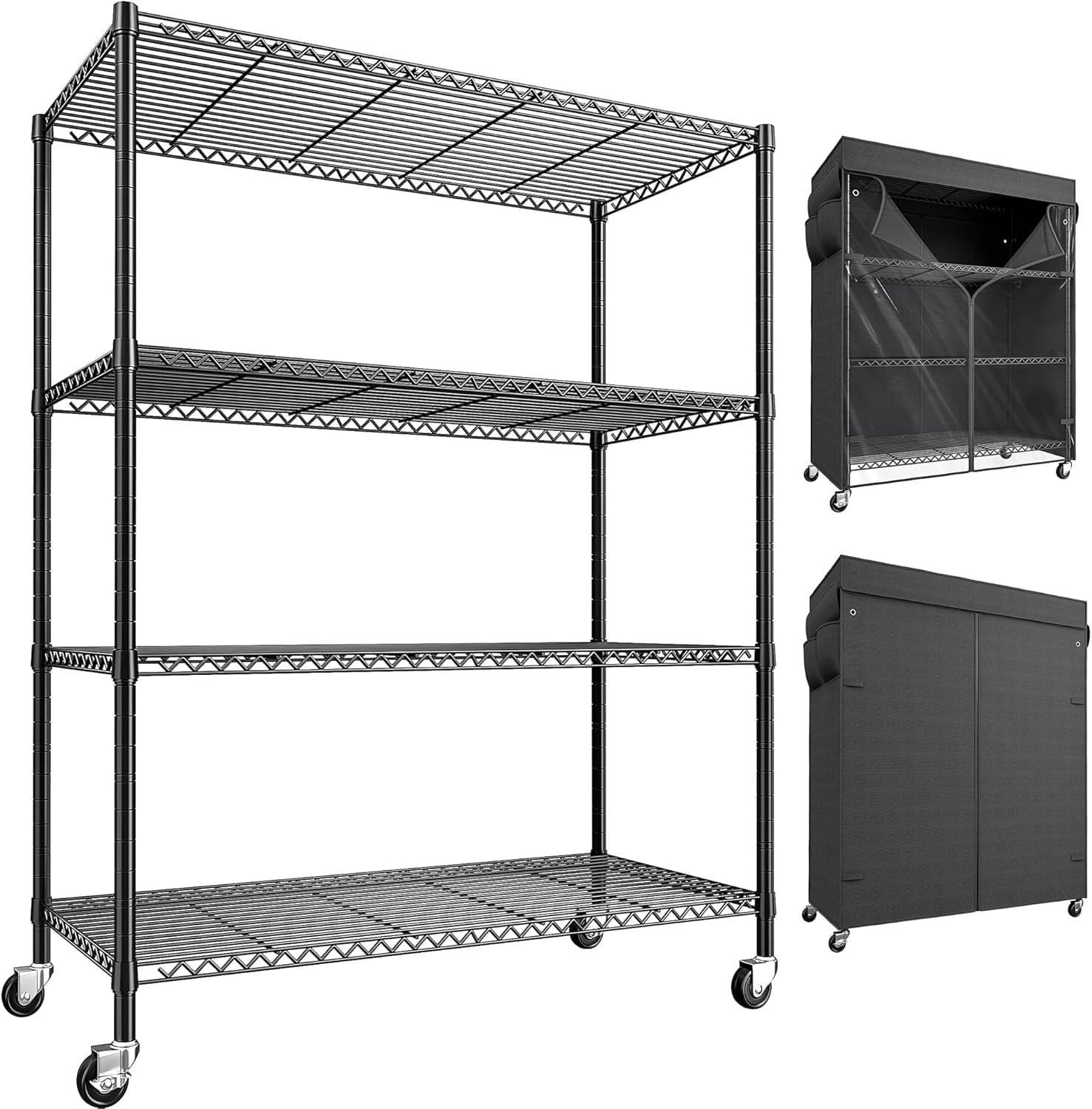HOMAKEPRO 4Tier Storage Shelves Wire Shelving Unit with Cover
