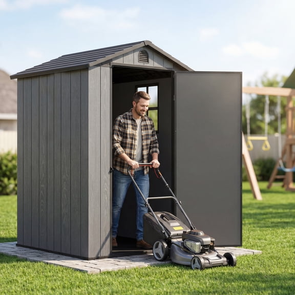 HOMALL 4x4ft Resin Storage Shed, Lockable Outdoor Garden Tool Shed with Heavy-Duty & Weatherproof Design