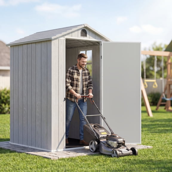 HOMALL 4x4ft White Resin Shed, Lockable Outdoor Storage with Heavy-Duty Weatherproof Design for Garden Tools