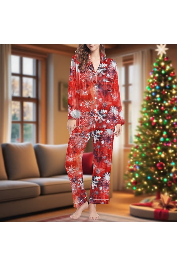 2 Piece Lounge Sets for Women Funny Red Comfort Button down Shirts and Straight Leg Pants Plus Size Ladies Loungewear