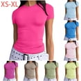 thumbnail image 1 of HOMBOM 2025 Tops for Women Hot Pink Spring Crew Neck Y2K Short Sleeve Slim Fit Solid T-shirt XL, 1 of 7