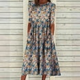 thumbnail image 1 of HOMBOM A-Line Dress for Women Elbow-Length Blue Casual Dresses for Women Boho Style Round Neckline Sun Dresses on Clearance 2XL, 1 of 8