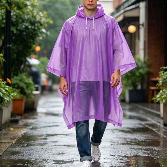 HOMBOM Adults Reusable Rain Ponchos Raincoat Hooded Camping PVC Waterproof Emergency Loose Rain Jacket for Women