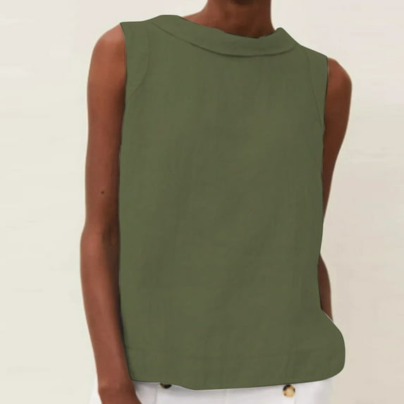 HOMBOM Army Green Womens Spring Fashion Tops Tank Tops Sleeveless Round Neck Solid Color Dots Tunic Blouse XL