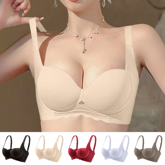 HOMBOM Balconette Womens Bras Soft Cup Daily Push-Up Brassiere Comfortable Spaghetti Straps Wireless Beige Bras 32AB