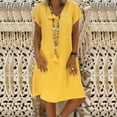 thumbnail image 1 of HOMBOM Beach Dresses for Women Yellow Mid-Length Shift Cotton Linen Solid 2025 V-Neck Short Sleeve Dresses XL, 1 of 5