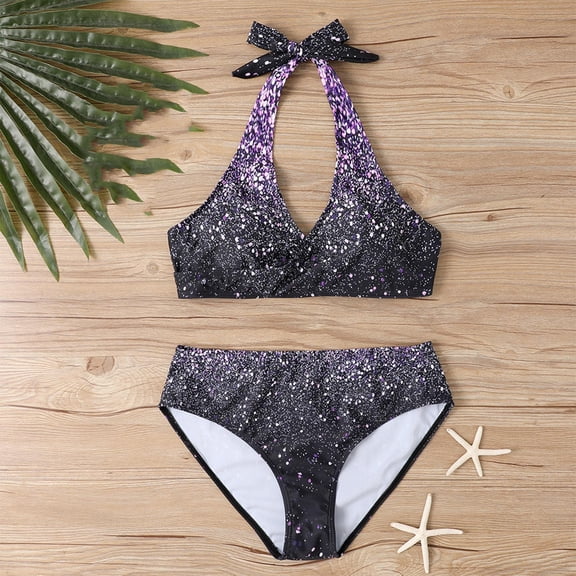 HOMBOM Bikini Swimsuits for Women Triangle Top Two Piece Tummy Control Beachwear Floral Print Ladies Bathing Suits Purple