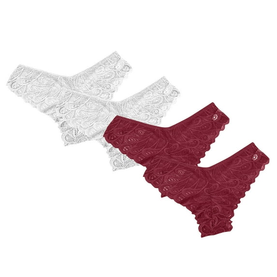 HOMBOM Bikini Womens Panties Clearance Under $5 Lace 4PC Underwear Packs Wine Womens Panties By The Pack XL