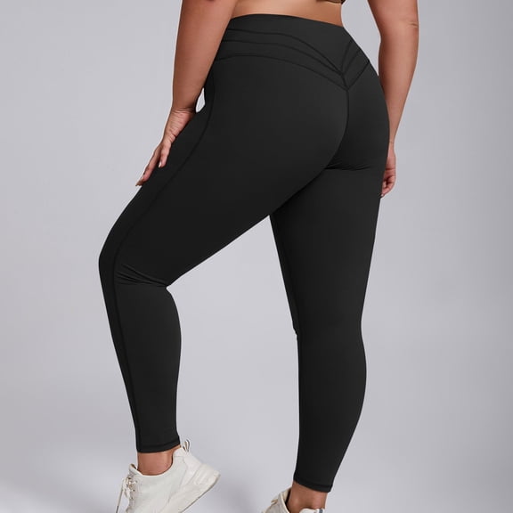 HOMBOM Black Leggings for Womens Plus Size No Front Seam High Waisted Running Butt Lifting Ladies Pants 2XL