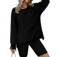 thumbnail image 1 of HOMBOM Black Sweatshirt for Women Fleece Lightweight Crew Neck Trendy Pullover Plain Womens Tops Long Sleeve, 1 of 7