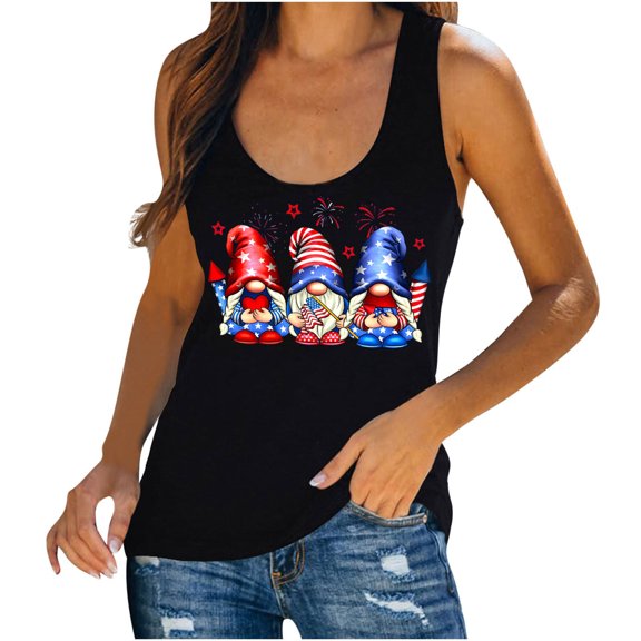 HOMBOM Black Tank Tops for Women Under $5 Crew Neck Sleeveless Loose T-shirts Tank Tops Graphic Prints Y2k Tops XXL