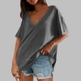 thumbnail image 1 of HOMBOM Blouses for Women Dark Gray Casual Slit Hem Drop-Shoulder Short Sleeve V Neck Solid Shirts M, 1 of 6
