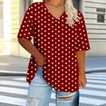 thumbnail image 1 of HOMBOM Blouses for Women Spring Plus Size Red Loose V Neck Short Sleeve Polka Dot Shirts 4XL, 1 of 5