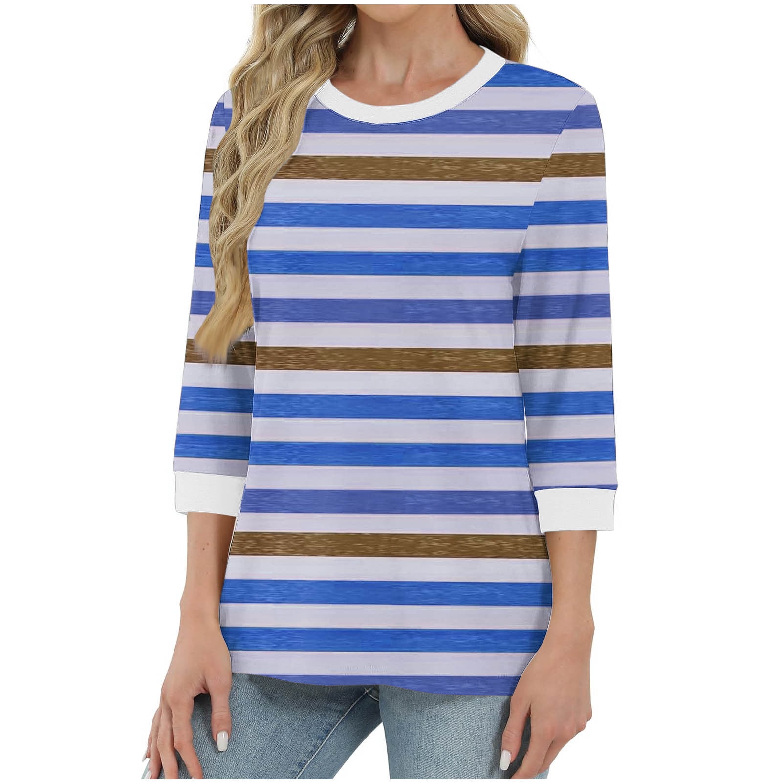 Blouse Tunique Bohème Ali Miles Manches 3/4, Broderie Fleurie Et Rayures, Taille S