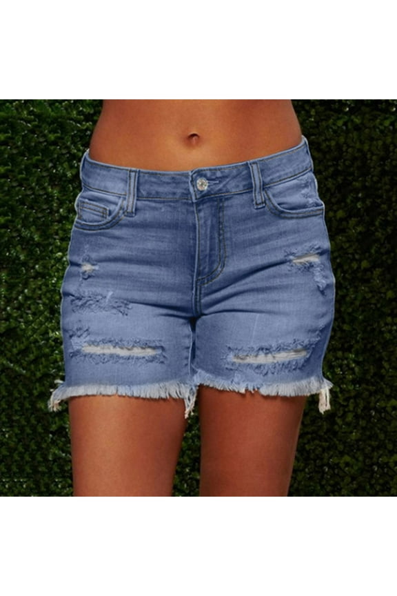 Blue Plus Size Womens Shorts Denim Solid Color Jean Shorts Shorts Women L