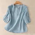 thumbnail image 1 of HOMBOM Blue Women Tops and Blouses 3/4 Sleeve Casual Plus Size Solid V-Neck Tunic Blouse XL, 1 of 3