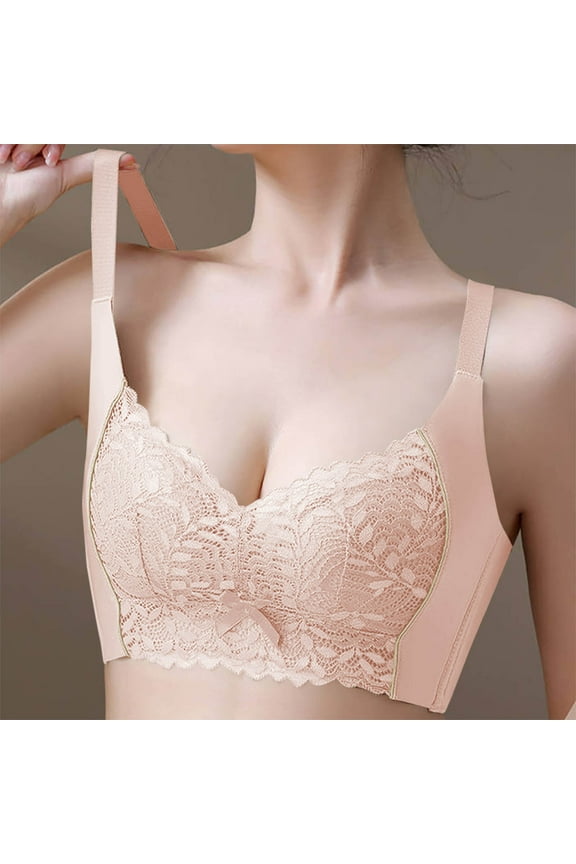 Bralette Bras for Women Lace Soft Full Coverage Brassiere Spaghetti Straps Beige Basic Wireless Bras 34C