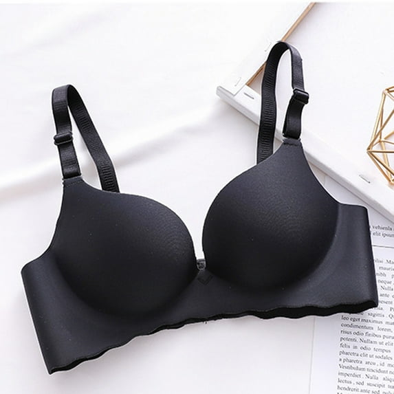 HOMBOM Bras for Women No Underwire Wire-Free Push-Up Padded Balconette Bra Black Daily Bra L