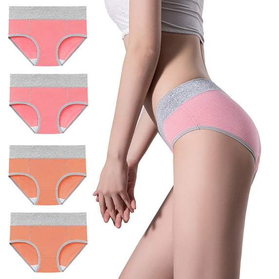 HOMBOM Brief Panties Women Panties Pack High Waist Cotton Plus Size 4PC Multicolor Womens Full Brief Panties M