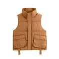 thumbnail image 1 of HOMBOM Brown Puffer Vest for Women Lightweight Overcoat Zipper Outdoor Stand Collar Short Gilet Womens Sleeveless, 1 of 4
