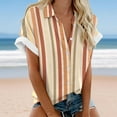 thumbnail image 1 of HOMBOM Button down Shirts for Women Summer Khaki Striped Collared Short Sleeve Spring Tops 5XL, 1 of 3