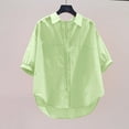 thumbnail image 1 of HOMBOM Button down Shirts for Women Yellow High-Low Vacation Collared Spring Solid Short Sleeve Tops 3XL, 1 of 7