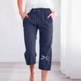 thumbnail image 1 of HOMBOM Capri Leggings for Women Cotton Stretch Navy Cotton Linen Leisure Wide-Leg Capris XXL, 1 of 5