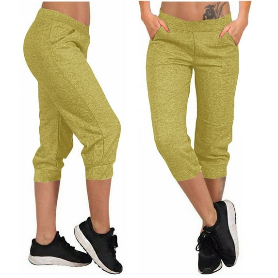 HOMBOM Capri for Women Khaki Slim-Leg Yoga Leggings Athleisure Capris L