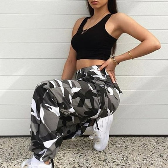 HOMBOM Cargo Pants Women Joggers Gray Ankle High Elastic Waist Camouflage Pants Slim Straight Casual Women Pants On Clearance Under $5 L