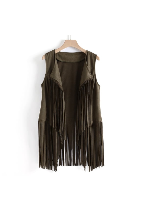 Casual Cardigan For Women Autumn Winter Suede Ethnic Sleeveless Tassels Fringed Vest Cardigan