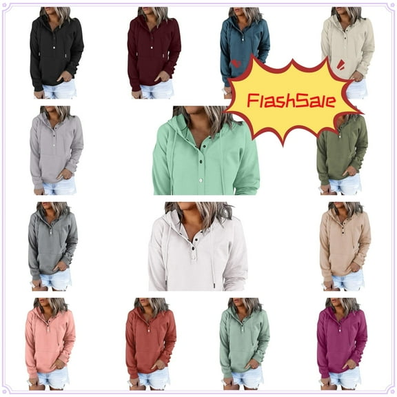 AXXD Hoodies For Women,Casual Hoodies,Women's Hooded Solid Color Long-sleeved Sweatshirt Casual Pullover Tops