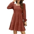 thumbnail image 1 of HOMBOM Casual Womens Dresses Fall Brown Mini Fall Outfits Long Sleeve Loose Square Neckline Ribbed Knitted Dress S, 1 of 7