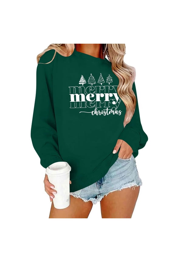 Christmas Sweatshirt for Women Oversized Cozy Funny Xmas Print Holiday Party Crewneck Pullover Top