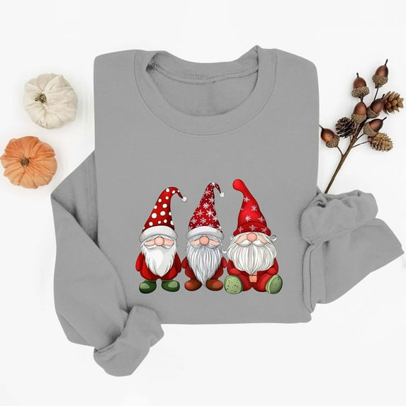 HOMBOM Christmas Sweatshirts for Womens Crewneck Cute Santa Pullover Gray Xmas Holiday Gift Long Sleeve Ladies Shirts Lightweight