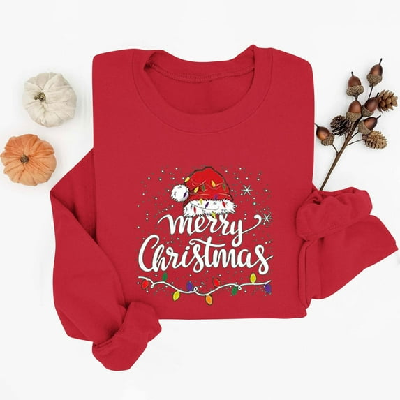 HOMBOM Christmas Sweatshirts for Womens Lightweight Crewneck Pullover Ugly Merry Christmas Red Soft Womems Shirts