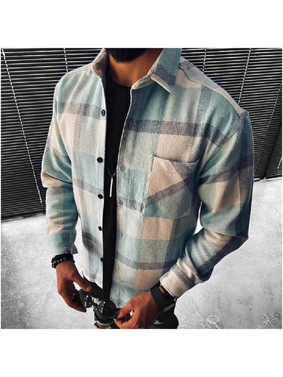 "HOMBOM Coats For Men,Men's Single-breasted Casual Plaid Woolen Shirt Jacket Top For Men"