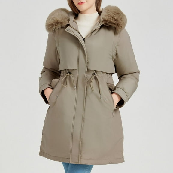 HOMBOM Coats for Women Detachable Sleeves Winter Parka Heavy Warm Windproof Plus Size Ladies Jackets Faux Fur Removable Hood