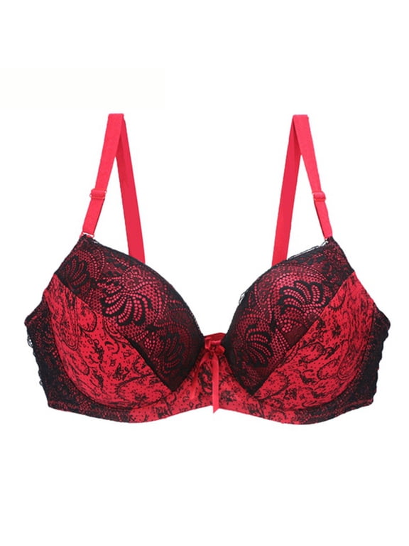 Comfortable Bras for Women Push-Up Plus Size Bralette Unlined Bras Spaghetti Straps No Underwire Red Wireless Brassiere 38E
