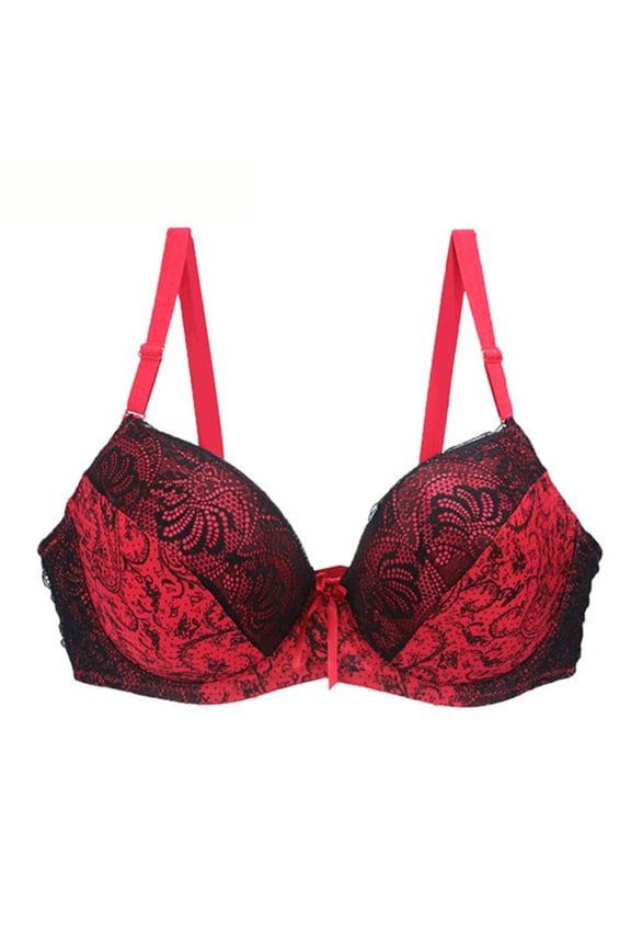 Comfortable Bras for Women Push-Up Plus Size Bralette Unlined Bras Spaghetti Straps No Underwire Red Wireless Brassiere 38E