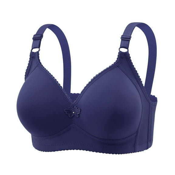 HOMBOM Comfortable Womens Bras Full-Figure Soft Cup Unlined Bras Soft Wireless Blue Brassiere 46D