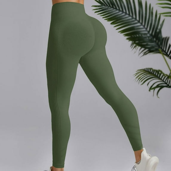HOMBOM Compression Leggings for Womens No Seam Green Butter Soft Activewear Ladies Pants High Waist S