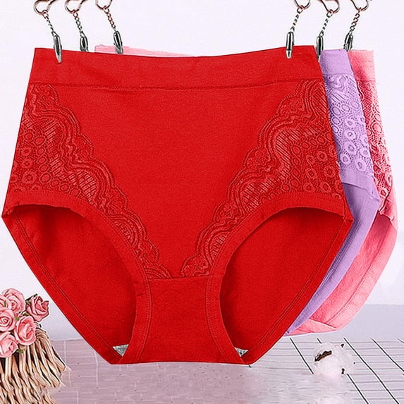 HOMBOM Cotton Womens Panties Clearance Under $5 Brief Panties 3PC Plus Size Red Womens Panties XXXXXL