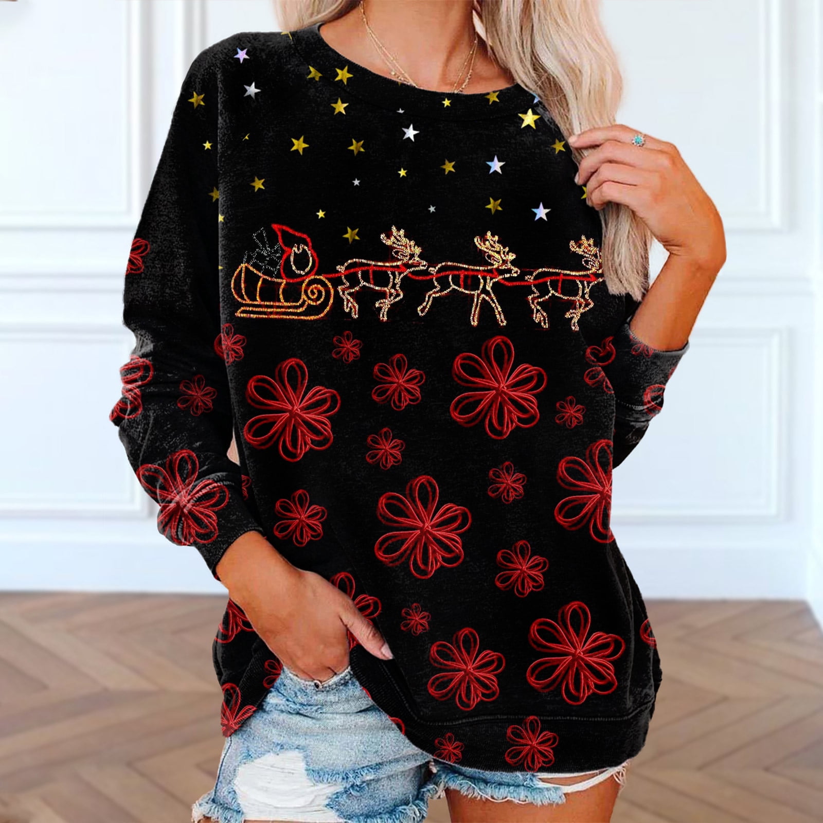 HOMBOM Cowl Neck Hoodless Sweatshirts for Women,Long Sleeve Christmas ...