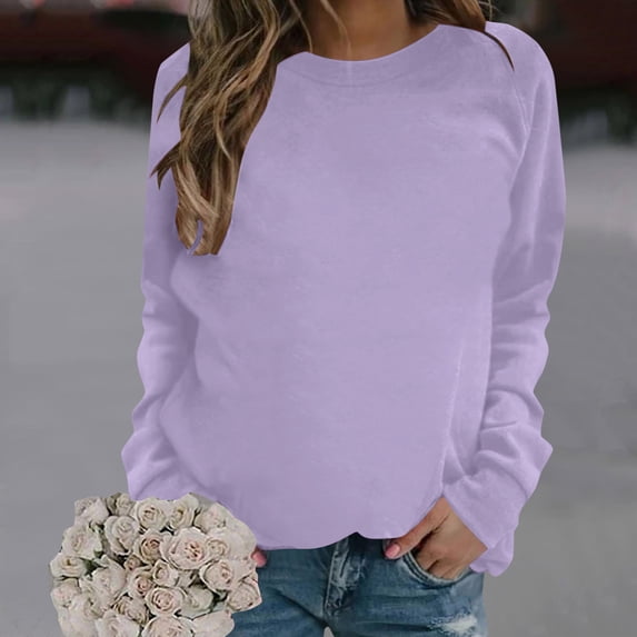 HOMBOM Cowl Neck Hoodless Sweatshirts for Women,Purple Pullover Crew neck Solid Long Sleeve Loose Sweatshirt