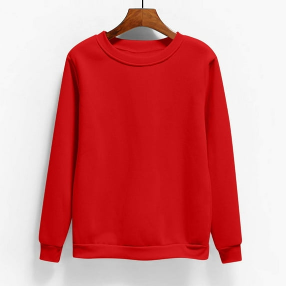 HOMBOM Crew Neck Fall Sweatshirts For Women Plain Lightweight Red Casual Soft Pullover Long Sleeve Sweatshirt 3XL