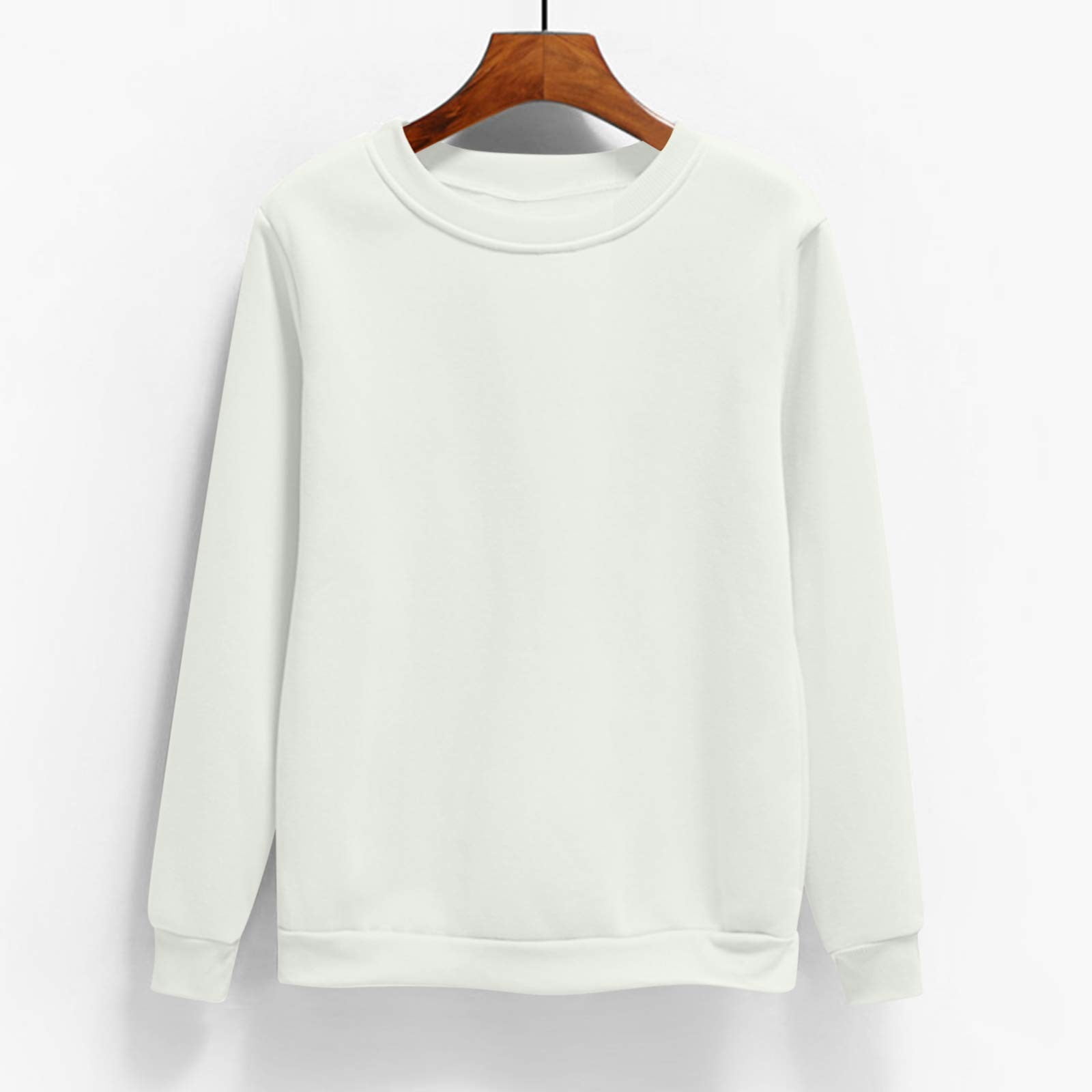 Crew Neck Fall Sweatshirts For Women White Lightweight Plain Casual Soft Pullover Long Sleeve Sweatshirt XL