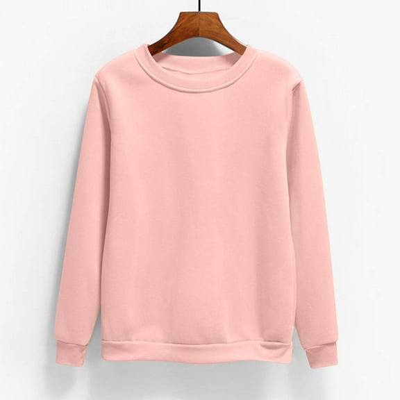 HOMBOM Crew Neck Sweatshirts For Women Lightweight Plain Pink Casual Soft Pullover Long Sleeve Sweatshirt XL