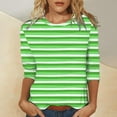 thumbnail image 1 of HOMBOM Crew Neck Tops for Women Green 3/4 Sleeve Pullover Loose Striped Casual Blouse, 1 of 4