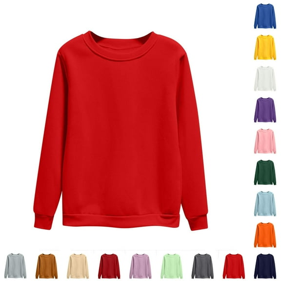 HOMBOM Crew Neck Womens Sweatshirt Red Lightweight Plain Casual Long Sleeve Soft Pullover Sweatshirt XL